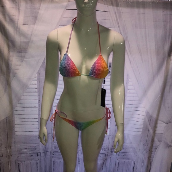 Rare Rainbow ruffle string style swimsuit Set. (P6) - Picture 1 of 7